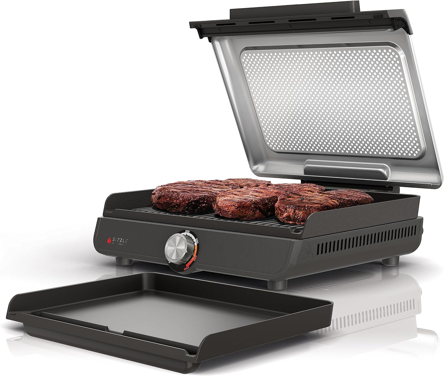 GR101 Sizzle Smokeless Indoor Grill and Griddle - Interchangeable Nonstick Plates